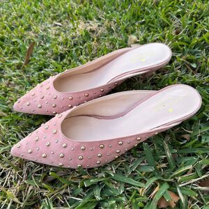 Kate Spade New York Parisian Pink Surie Studded Suede Kitten Heel Mules Size 8